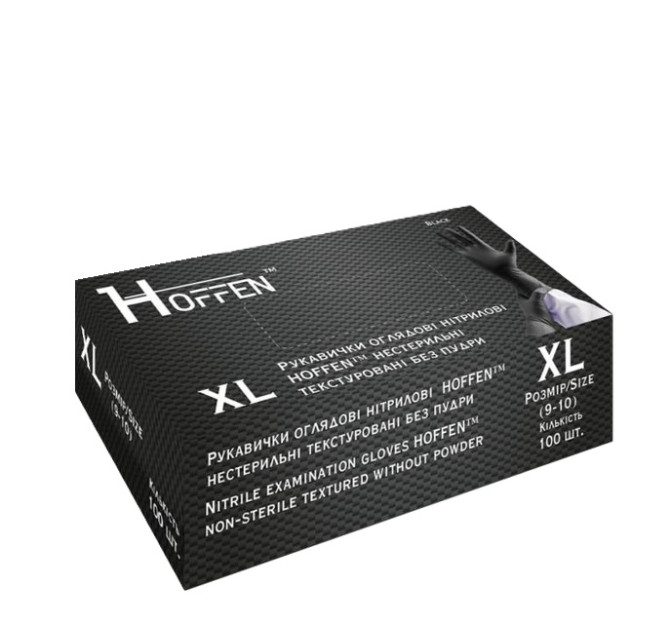 Рукавички нітрилові чорні XL Hoffen 100 шт/пач